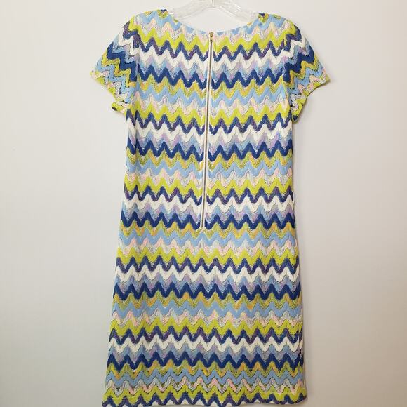 Wanko Zig Zag Crocheted Mini Dress Short Sleeve Bright Colors Size EU 36 - Picture 2 of 9